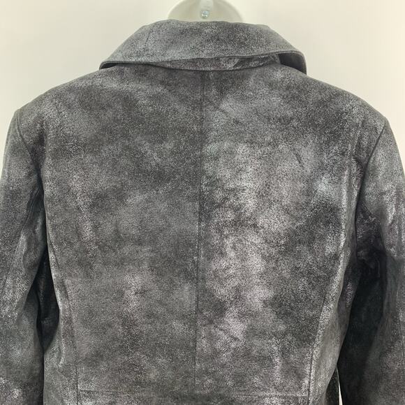 Vintage Suede Blazer Jacket Women Large Black Metallic Wash Peplum Edgy‎ Moto - Picture 4 of 10